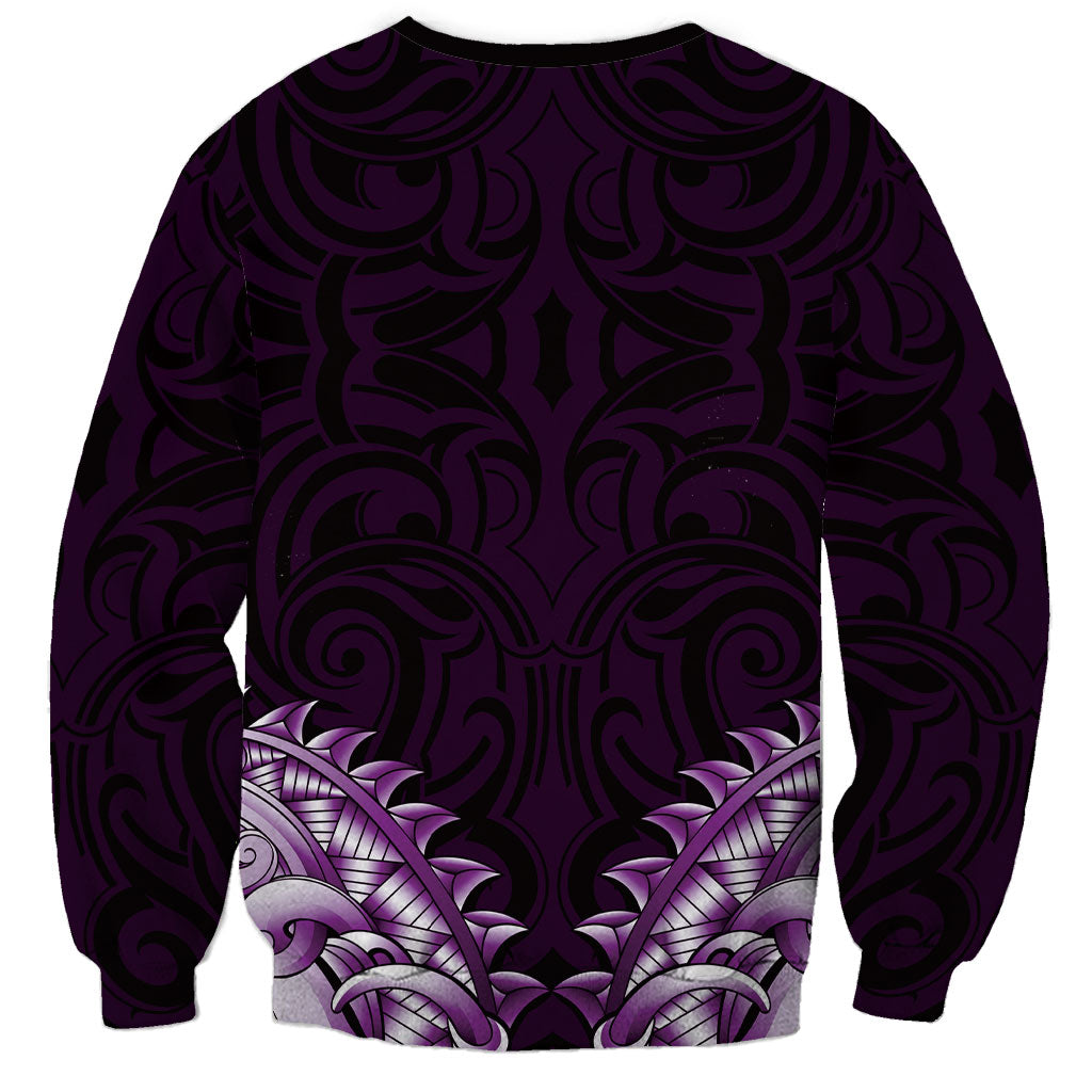 New Zealand Ta Moko Sweatshirt Aotearoa Maori Chest Tattoo Purple
