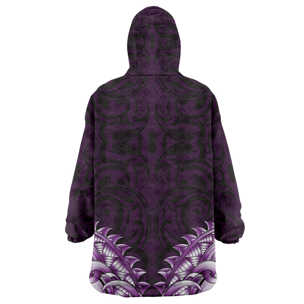 New Zealand Ta Moko Wearable Blanket Hoodie Aotearoa Maori Chest Tattoo Purple