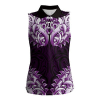 New Zealand Ta Moko Women Sleeveless Polo Shirt Aotearoa Maori Chest Tattoo Purple