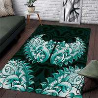 New Zealand Ta Moko Area Rug Aotearoa Maori Chest Tattoo Turquoise