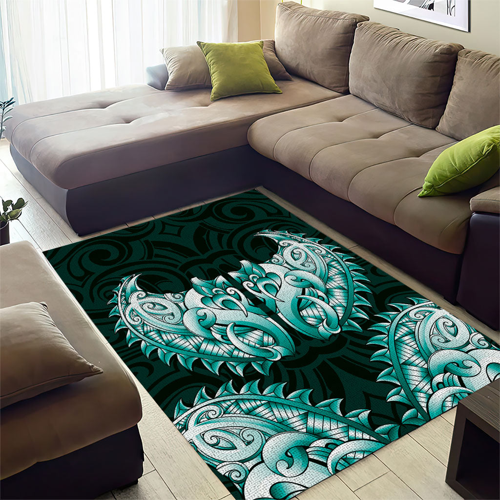 New Zealand Ta Moko Area Rug Aotearoa Maori Chest Tattoo Turquoise