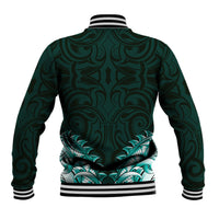 New Zealand Ta Moko Baseball Jacket Aotearoa Maori Chest Tattoo Turquoise