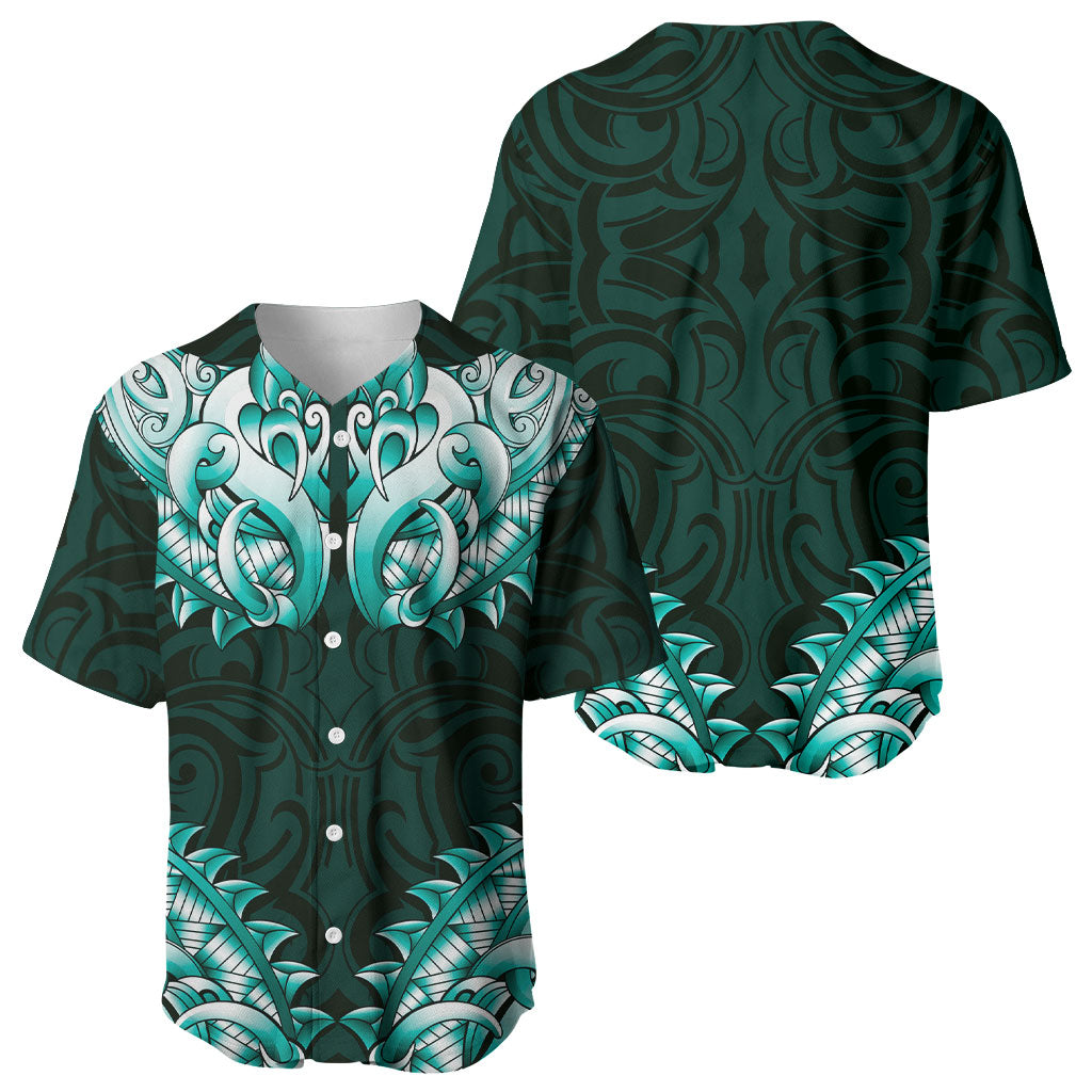 New Zealand Ta Moko Baseball Jersey Aotearoa Maori Chest Tattoo Turquoise