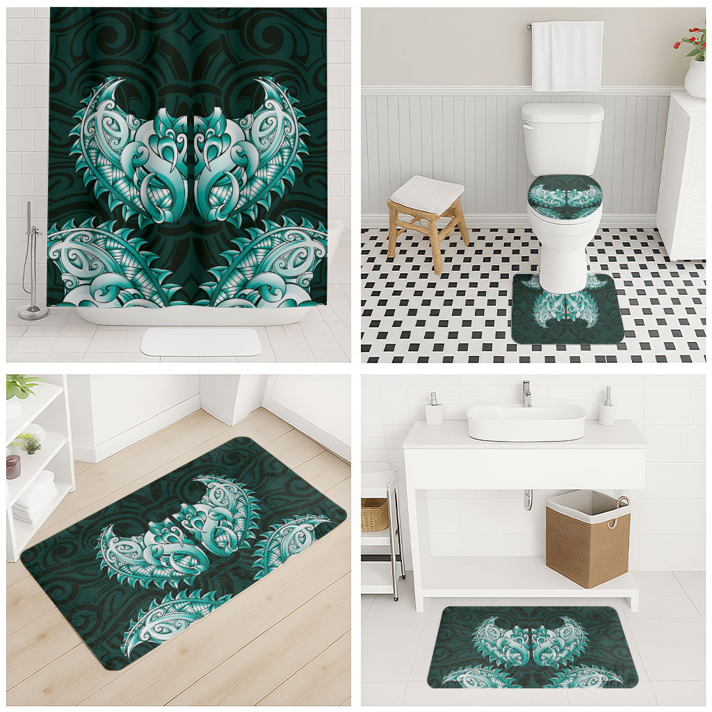 New Zealand Ta Moko Bathroom Set Aotearoa Maori Chest Tattoo Turquoise
