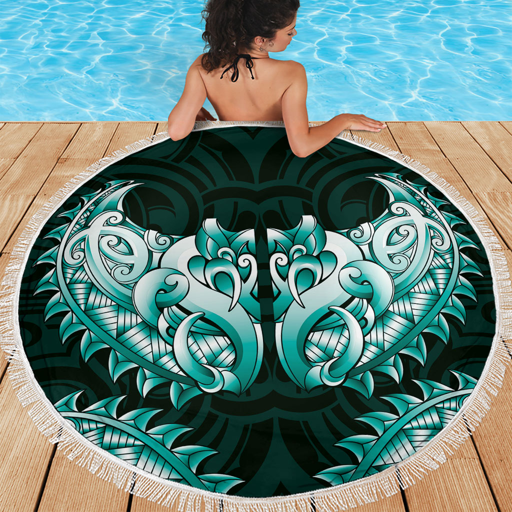 New Zealand Ta Moko Beach Blanket Aotearoa Maori Chest Tattoo Turquoise