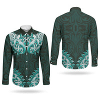 New Zealand Ta Moko Couples Matching Off The Shoulder Long Sleeve Dress and Long Sleeve Button Shirt Aotearoa Maori Chest Tattoo Turquoise