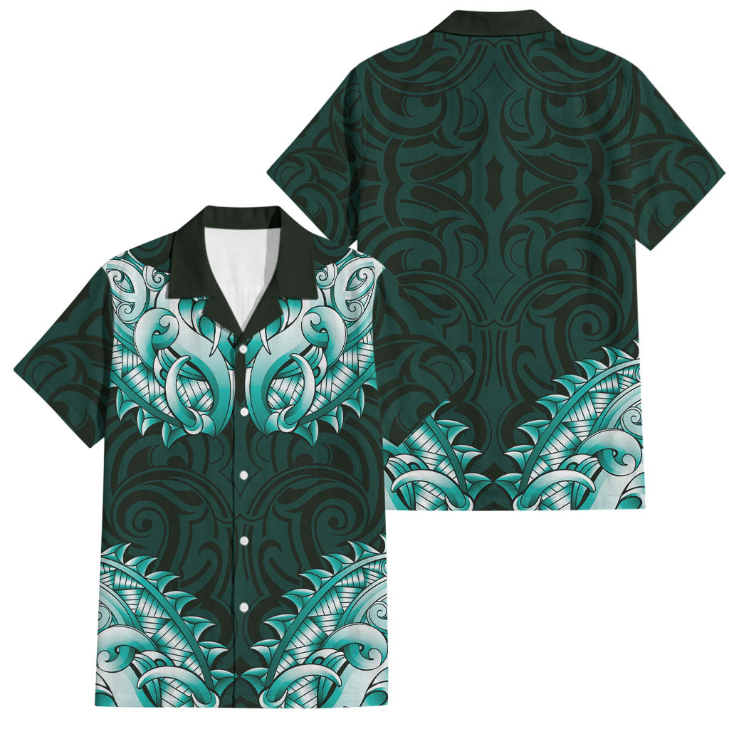 New Zealand Ta Moko Family Matching Mermaid Dress and Hawaiian Shirt Aotearoa Maori Chest Tattoo Turquoise