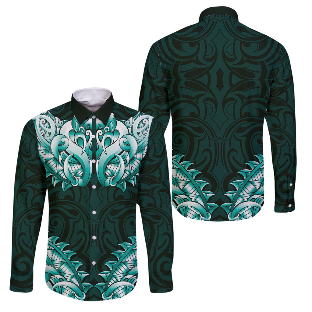 New Zealand Ta Moko Family Matching Puletasi and Hawaiian Shirt Aotearoa Maori Chest Tattoo Turquoise