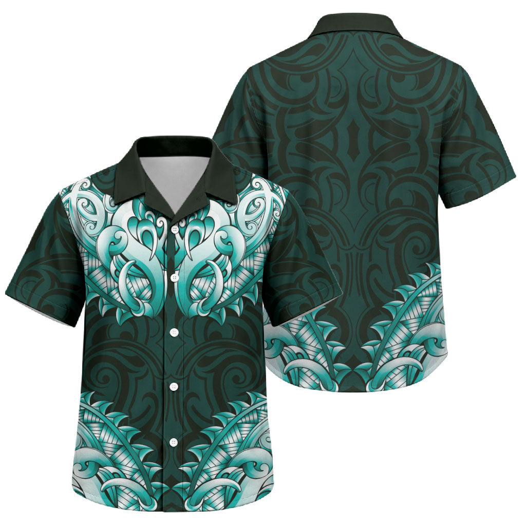New Zealand Ta Moko Family Matching Summer Maxi Dress and Hawaiian Shirt Aotearoa Maori Chest Tattoo Turquoise