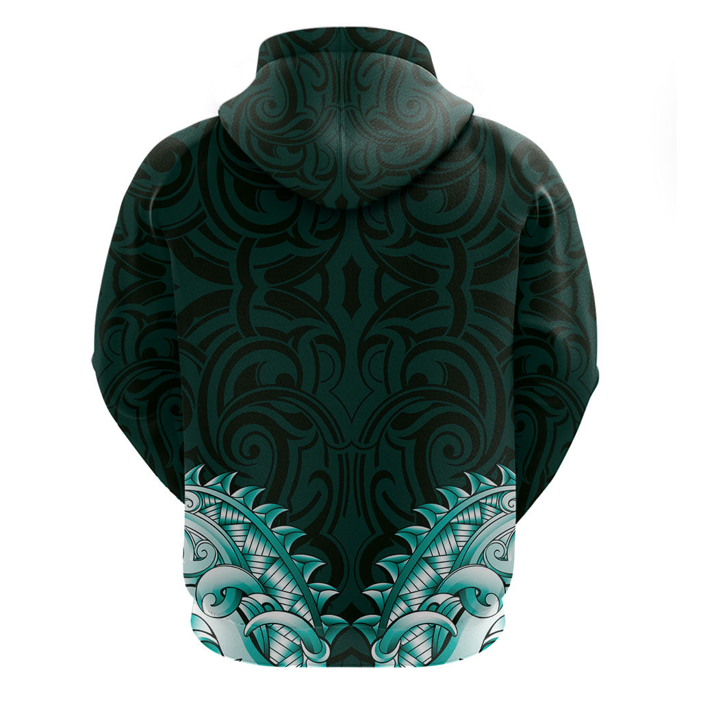 New Zealand Ta Moko Hoodie Aotearoa Maori Chest Tattoo Turquoise