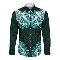 New Zealand Ta Moko Long Sleeve Button Shirt Aotearoa Maori Chest Tattoo Turquoise