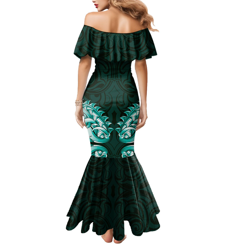 New Zealand Ta Moko Mermaid Dress Aotearoa Maori Chest Tattoo Turquoise