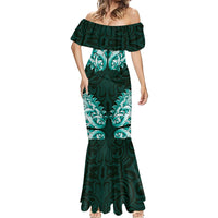 New Zealand Ta Moko Mermaid Dress Aotearoa Maori Chest Tattoo Turquoise