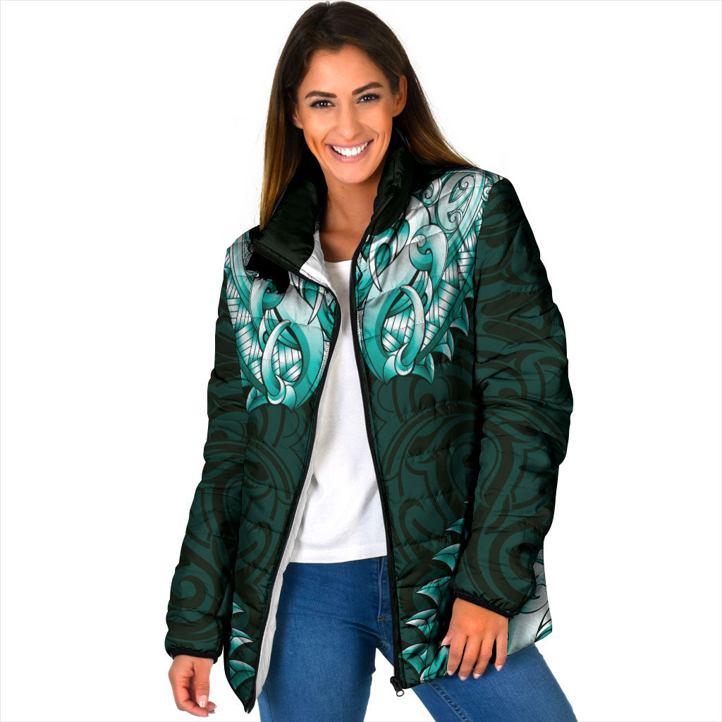 New Zealand Ta Moko Padded Jacket Aotearoa Maori Chest Tattoo Turquoise