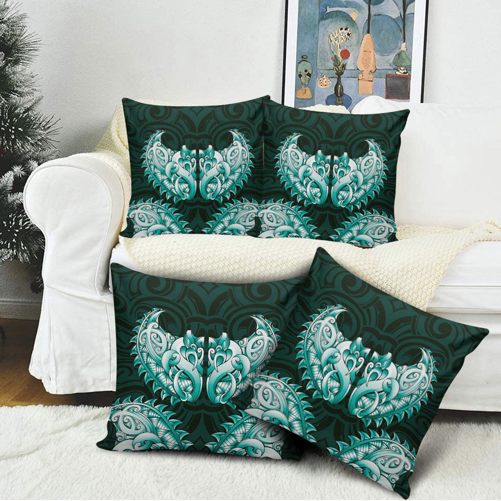 New Zealand Ta Moko Pillow Cover Aotearoa Maori Chest Tattoo Turquoise