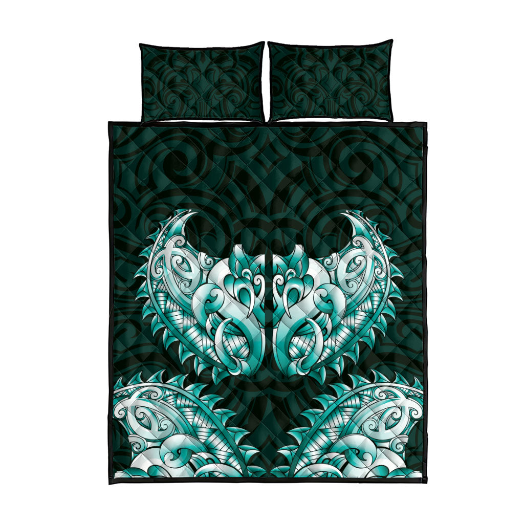 New Zealand Ta Moko Quilt Bed Set Aotearoa Maori Chest Tattoo Turquoise