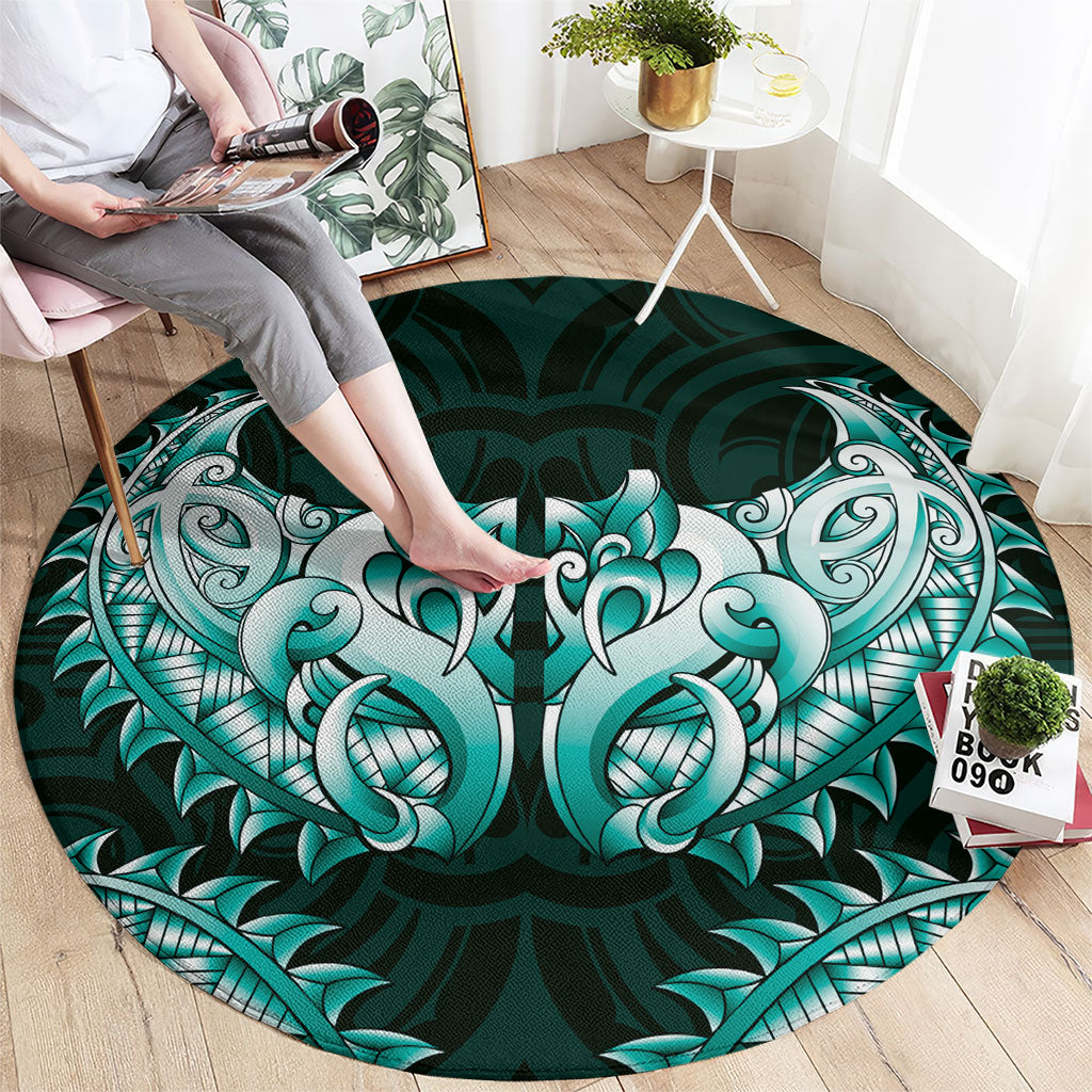 New Zealand Ta Moko Round Carpet Aotearoa Maori Chest Tattoo Turquoise