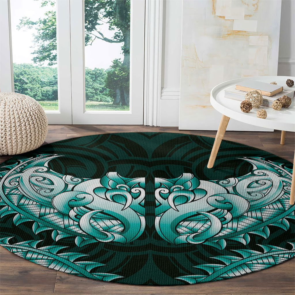 New Zealand Ta Moko Round Carpet Aotearoa Maori Chest Tattoo Turquoise