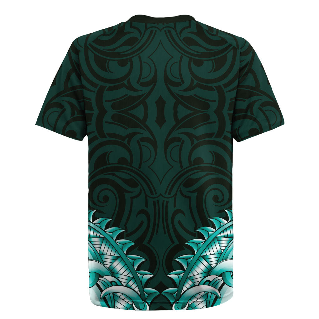 New Zealand Ta Moko Rugby Jersey Aotearoa Maori Chest Tattoo Turquoise