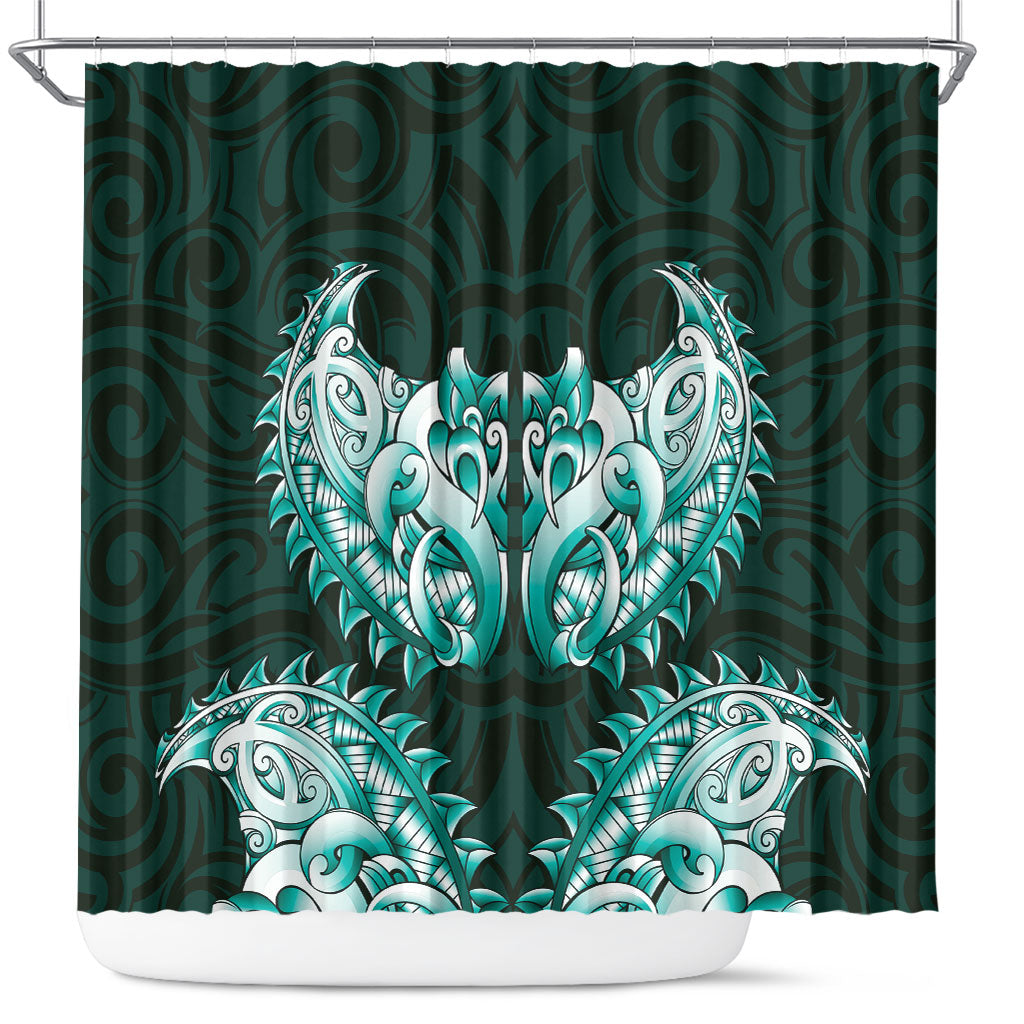 New Zealand Ta Moko Shower Curtain Aotearoa Maori Chest Tattoo Turquoise