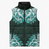 New Zealand Ta Moko Sleeveless Puffer Jacket Aotearoa Maori Chest Tattoo Turquoise