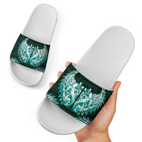 New Zealand Ta Moko Slide Sandals Aotearoa Maori Chest Tattoo Turquoise