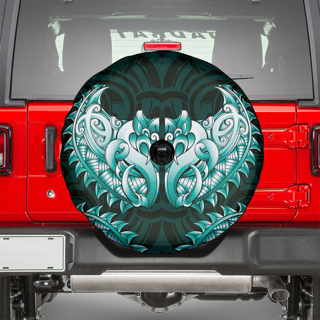 New Zealand Ta Moko Spare Tire Cover Aotearoa Maori Chest Tattoo Turquoise