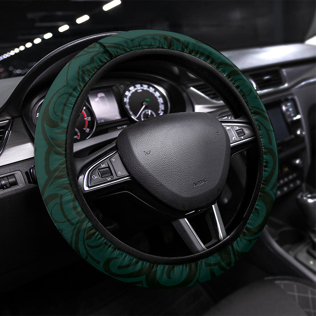 New Zealand Ta Moko Steering Wheel Cover Aotearoa Maori Chest Tattoo Turquoise