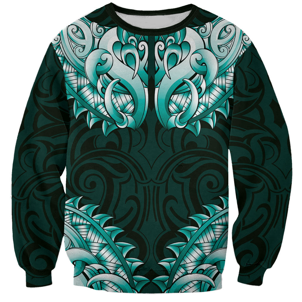 New Zealand Ta Moko Sweatshirt Aotearoa Maori Chest Tattoo Turquoise