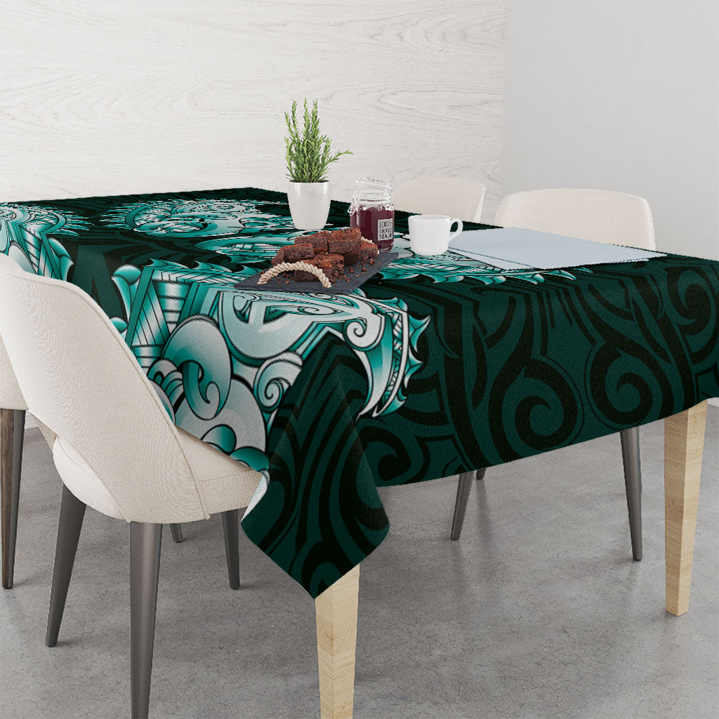 New Zealand Ta Moko Tablecloth Aotearoa Maori Chest Tattoo Turquoise