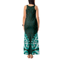 New Zealand Ta Moko Tank Maxi Dress Aotearoa Maori Chest Tattoo Turquoise