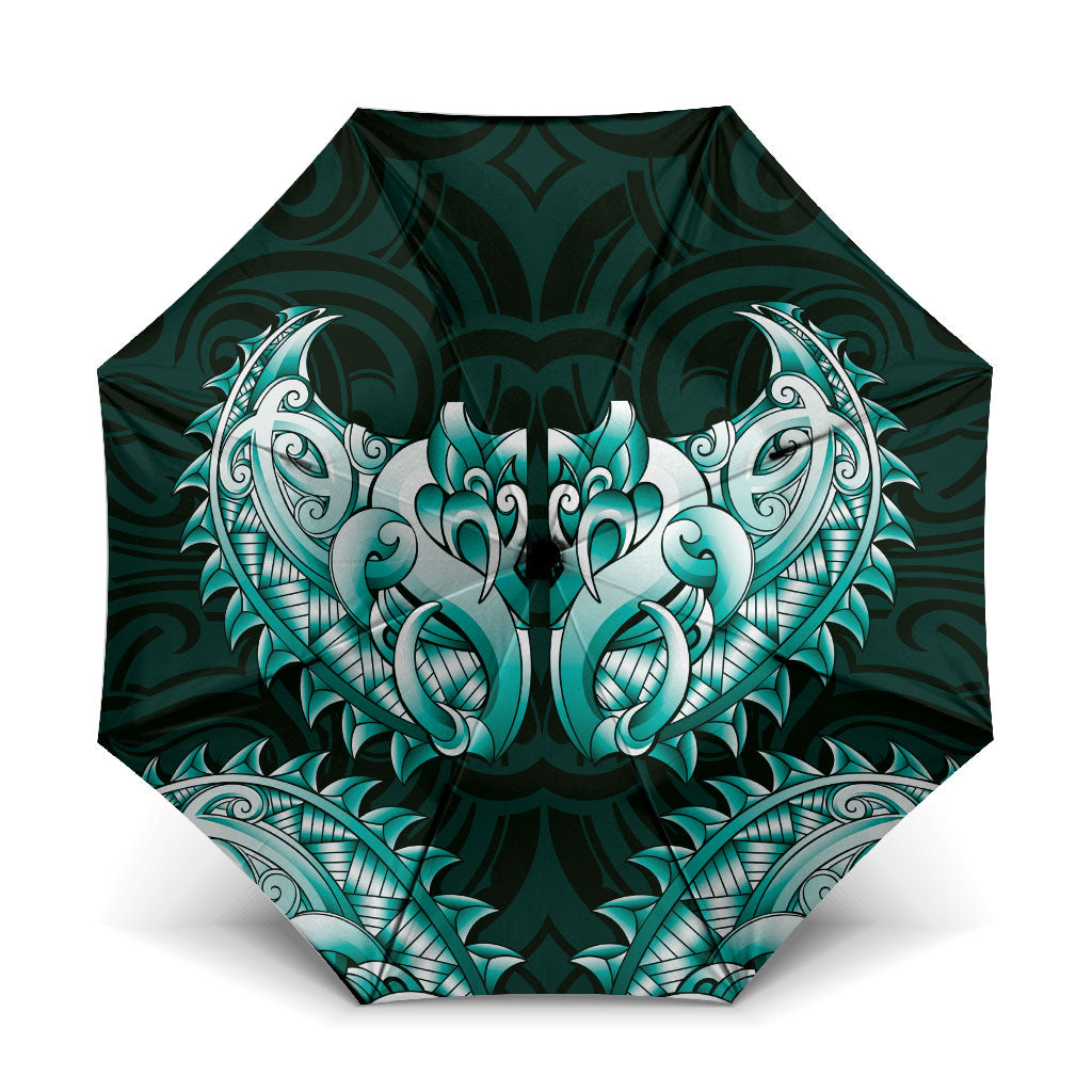 New Zealand Ta Moko Umbrella Aotearoa Maori Chest Tattoo Turquoise LT14 One Size Folded 11.42 inch Opened Diameter 37.4 inch Turquoise - Polynesian Pride