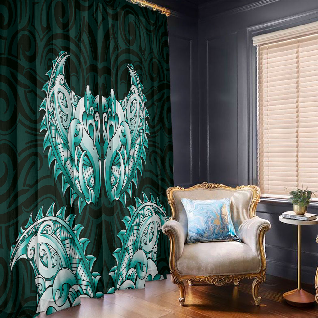New Zealand Ta Moko Window Curtain Aotearoa Maori Chest Tattoo Turquoise