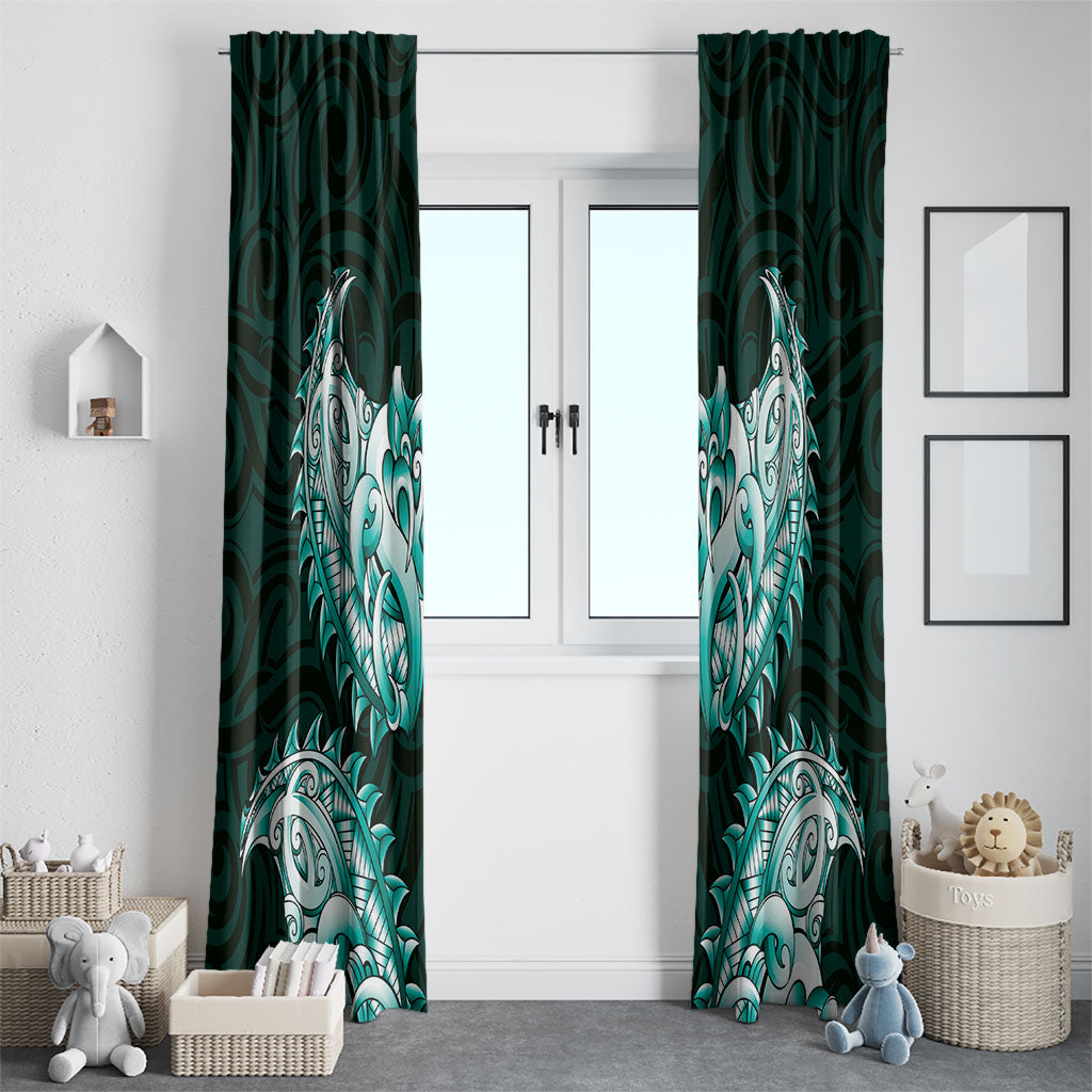 New Zealand Ta Moko Window Curtain Aotearoa Maori Chest Tattoo Turquoise