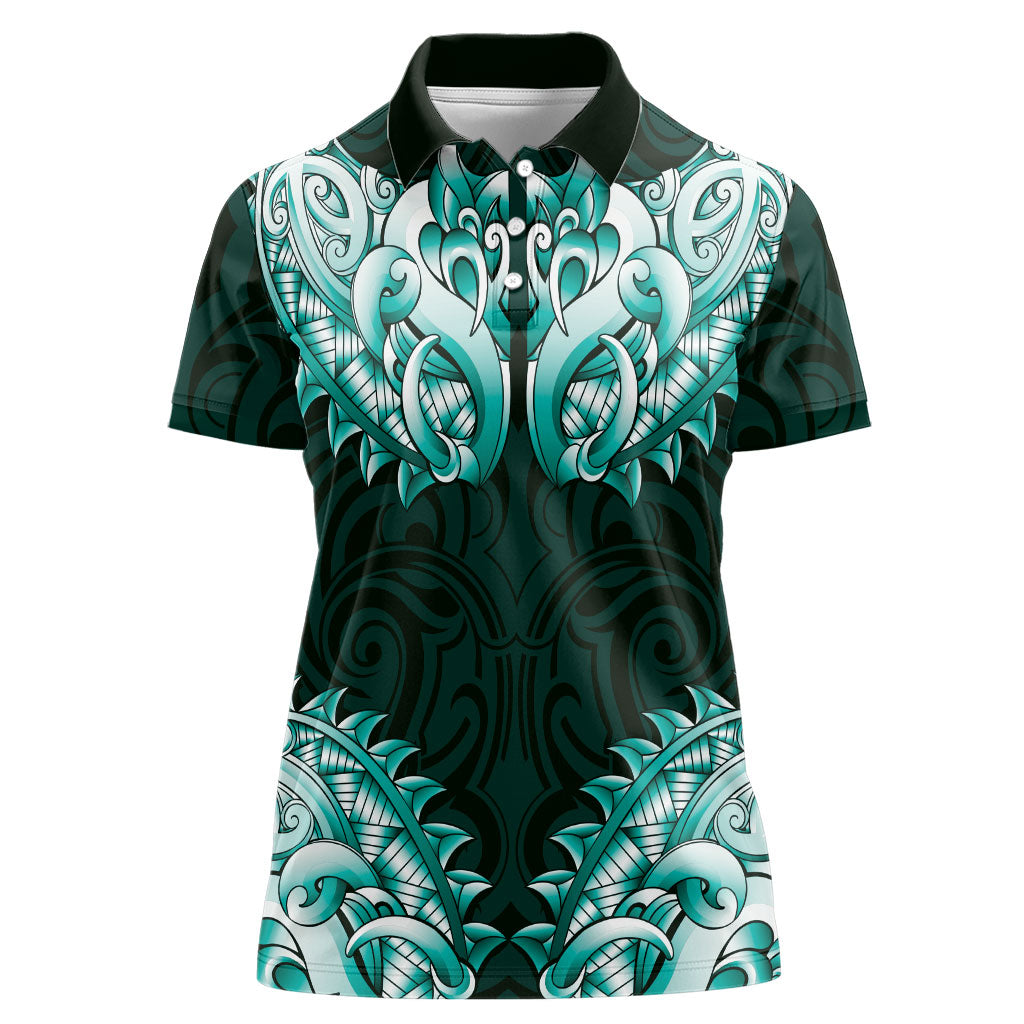 New Zealand Ta Moko Women Polo Shirt Aotearoa Maori Chest Tattoo Turquoise