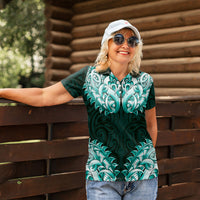 New Zealand Ta Moko Women Polo Shirt Aotearoa Maori Chest Tattoo Turquoise