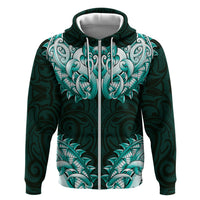 New Zealand Ta Moko Zip Hoodie Aotearoa Maori Chest Tattoo Turquoise