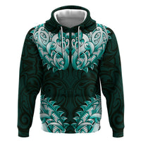 New Zealand Ta Moko Zip Hoodie Aotearoa Maori Chest Tattoo Turquoise