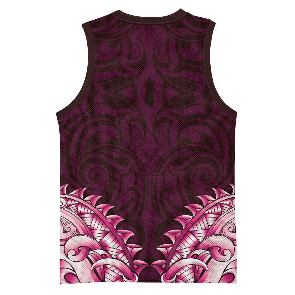 New Zealand Ta Moko Basketball Jersey Aotearoa Maori Chest Tattoo Pink