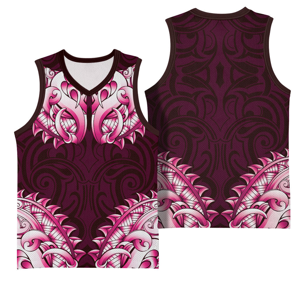 New Zealand Ta Moko Basketball Jersey Aotearoa Maori Chest Tattoo Pink