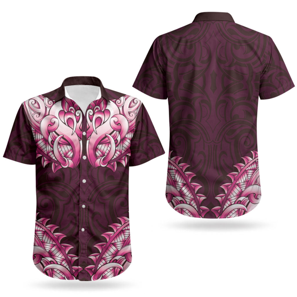 New Zealand Ta Moko Couples Matching Long Sleeve Bodycon Dress and Hawaiian Shirt Aotearoa Maori Chest Tattoo Pink