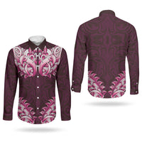 New Zealand Ta Moko Couples Matching Mermaid Dress and Long Sleeve Button Shirt Aotearoa Maori Chest Tattoo Pink