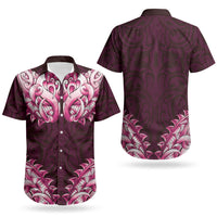 New Zealand Ta Moko Couples Matching Off Shoulder Maxi Dress and Hawaiian Shirt Aotearoa Maori Chest Tattoo Pink