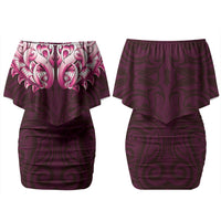 New Zealand Ta Moko Couples Matching Off Shoulder Short Dress and Long Sleeve Button Shirt Aotearoa Maori Chest Tattoo Pink