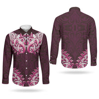 New Zealand Ta Moko Couples Matching Off The Shoulder Long Sleeve Dress and Long Sleeve Button Shirt Aotearoa Maori Chest Tattoo Pink
