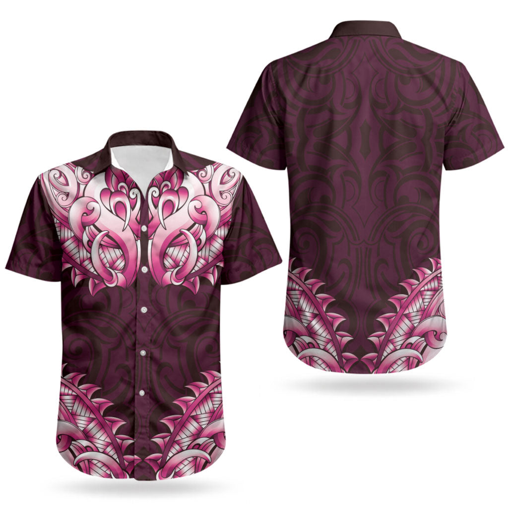 New Zealand Ta Moko Couples Matching Short Sleeve Bodycon Dress and Hawaiian Shirt Aotearoa Maori Chest Tattoo Pink