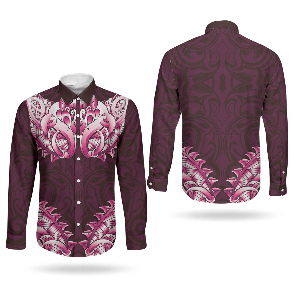 New Zealand Ta Moko Couples Matching Tank Maxi Dress and Long Sleeve Button Shirt Aotearoa Maori Chest Tattoo Pink