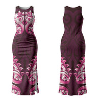 New Zealand Ta Moko Family Matching Tank Maxi Dress and Hawaiian Shirt Aotearoa Maori Chest Tattoo Pink