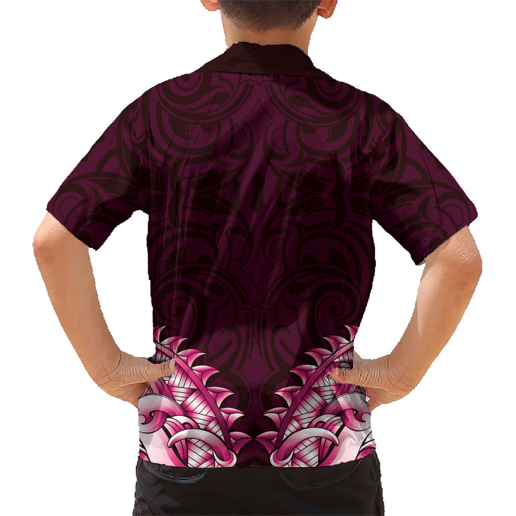 New Zealand Ta Moko Kid Hawaiian Shirt Aotearoa Maori Chest Tattoo Pink
