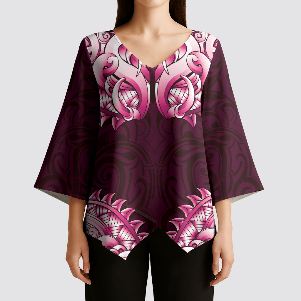 New Zealand Ta Moko Kimono Sleeve Blouse Aotearoa Maori Chest Tattoo Pink